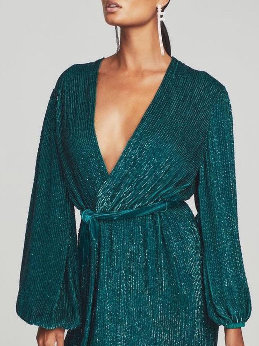 NWT Retrofête Emerald green sequin dress with balloon sleeves